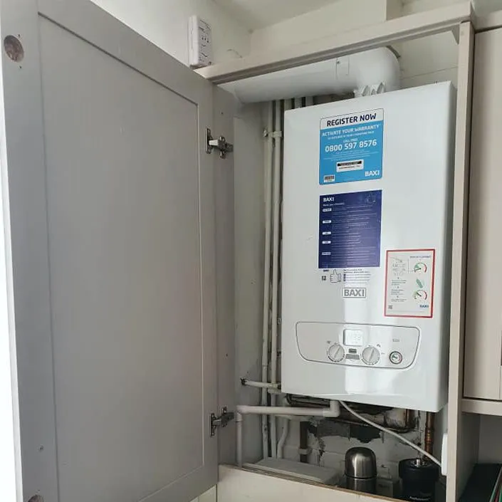Gas boiler installed in a hideaway cupboard